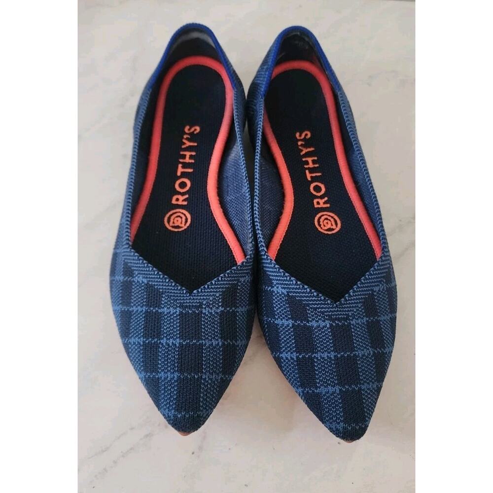 Rothy's The Point Womens Size US 7 Indigo Gingham Plaid Ballet Flats Excellent - Picture 3 of 8